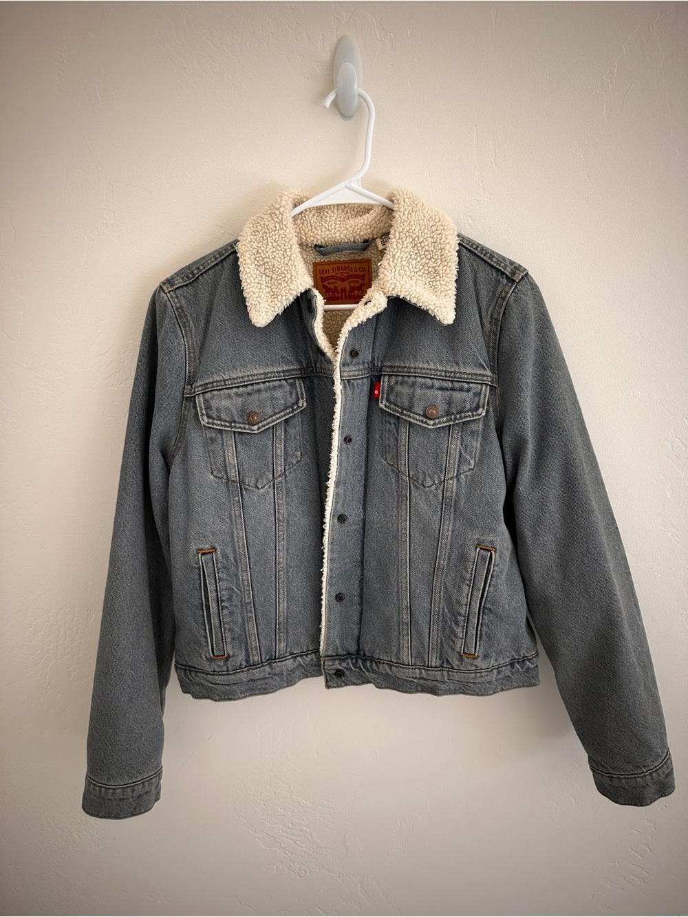 Levi's Gray Denim Sherpa-Lined Jacket with Cream Collar